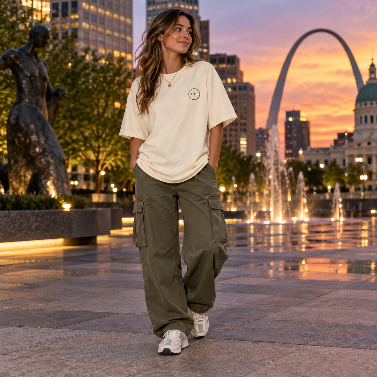 Cream Garment-dyed heavyweight cotton tee