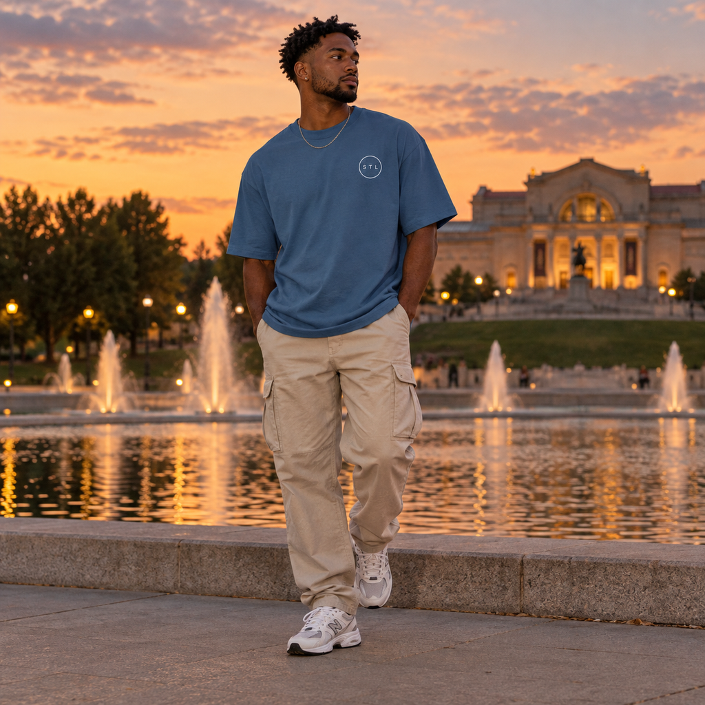 Blue Garment-dyed heavyweight cotton tee