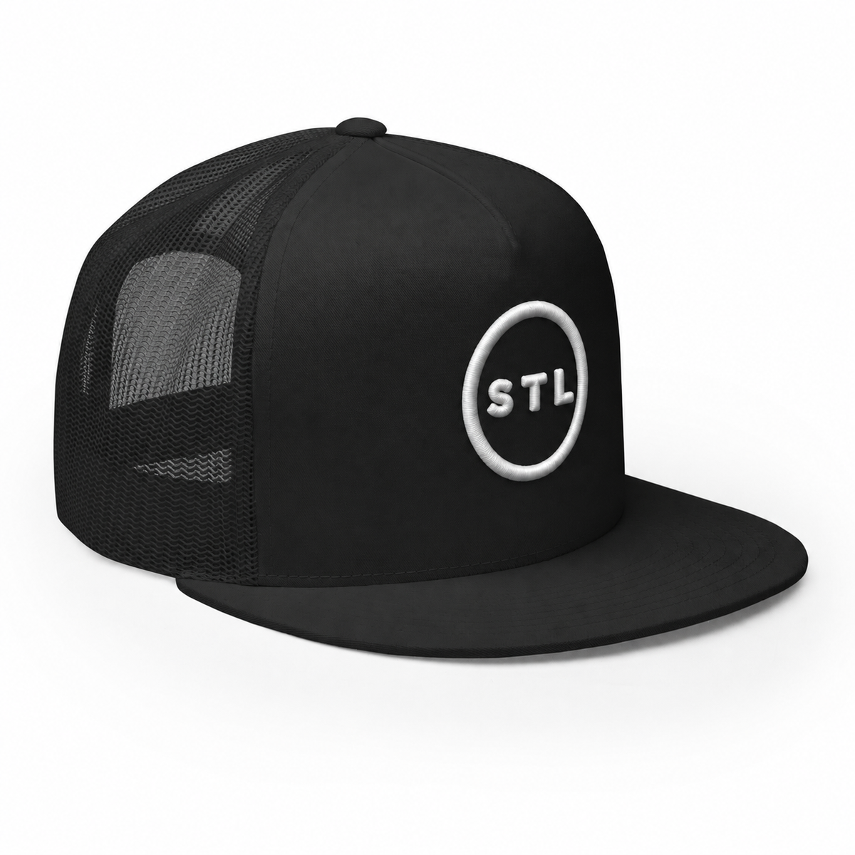 Black Flat Bill Trucker Cap