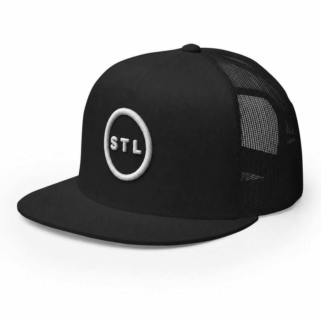 Black Flat Bill Trucker Cap