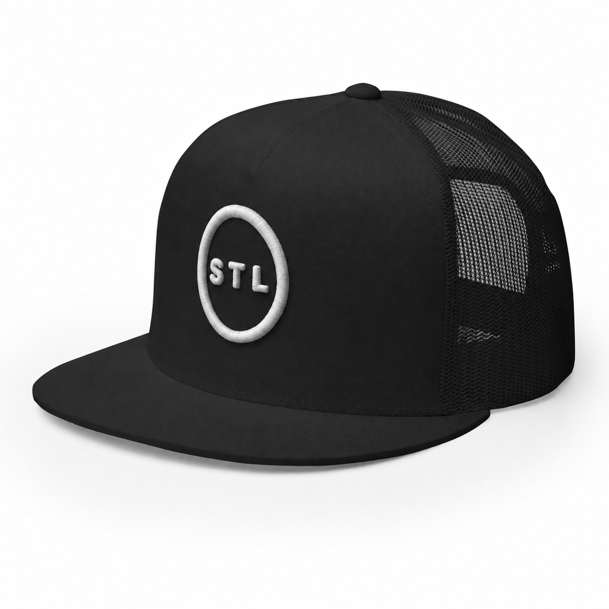 Black Flat Bill Trucker Cap