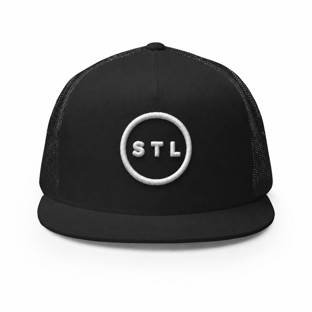 Black Flat Bill Trucker Cap