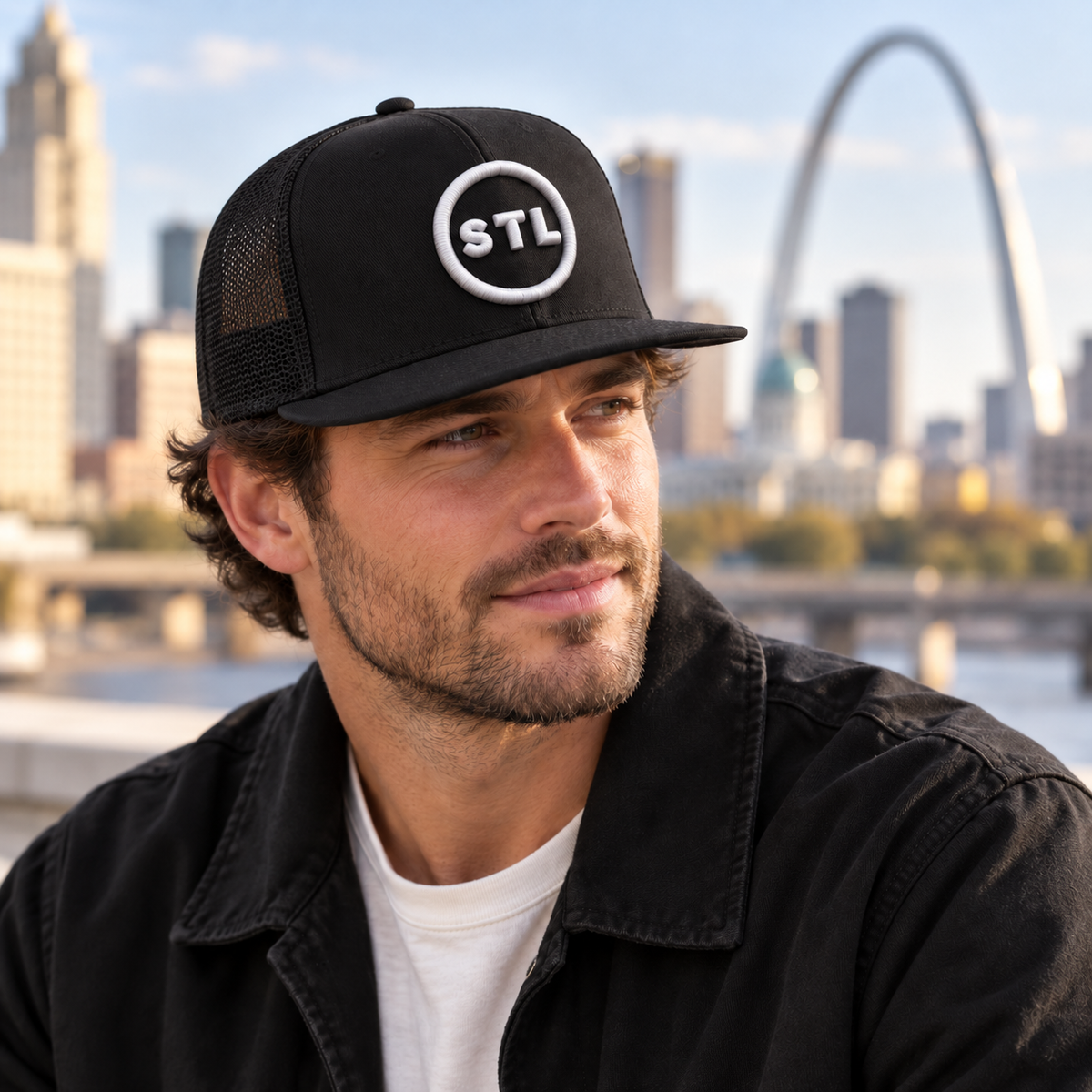 Black Flat Bill Trucker Cap