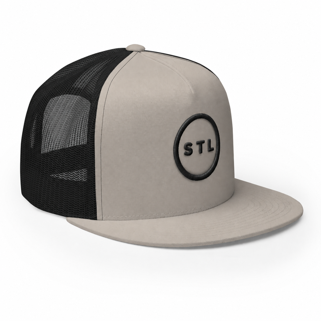 Grey/Black Flat Bill Trucker Cap