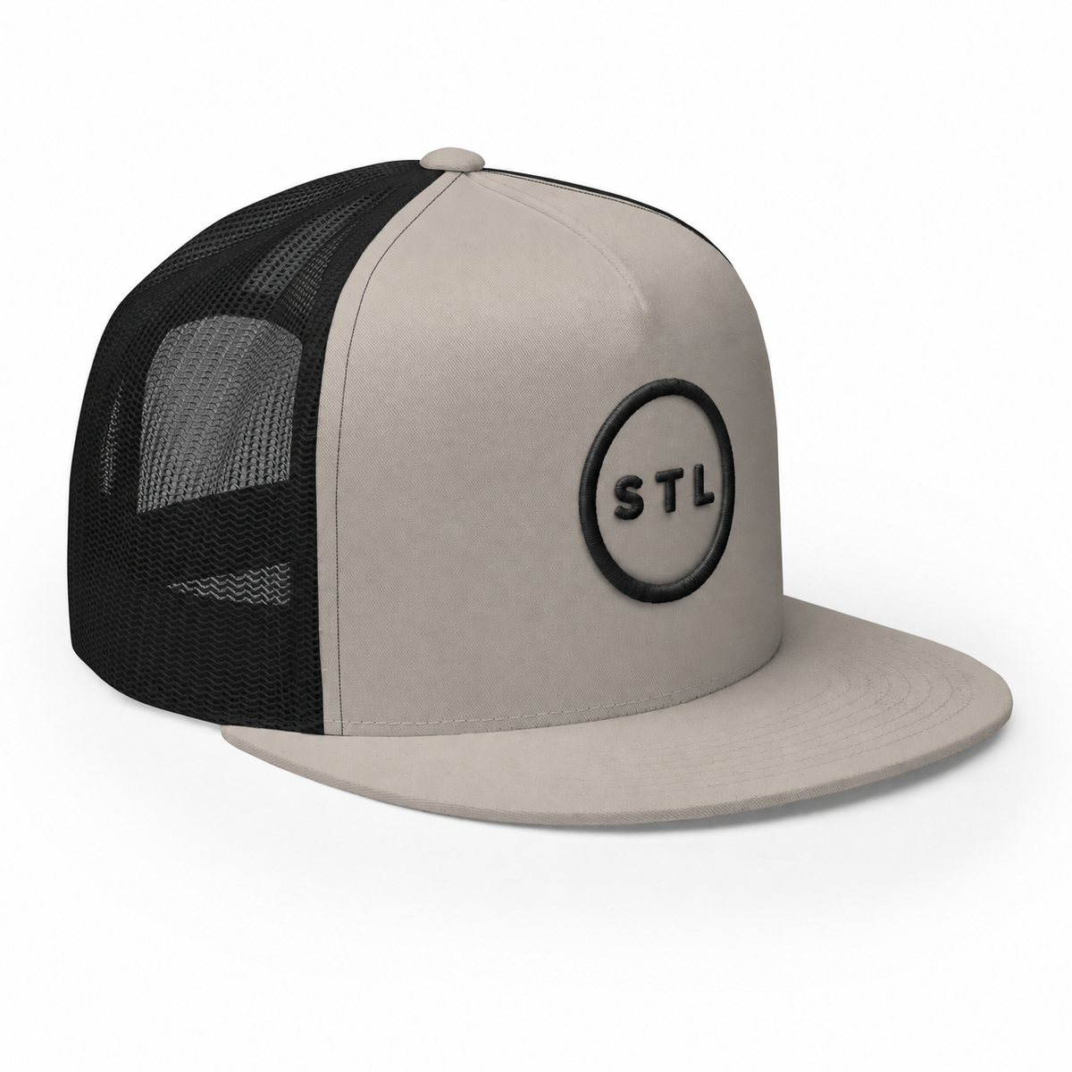 Grey/Black Flat Bill Trucker Cap