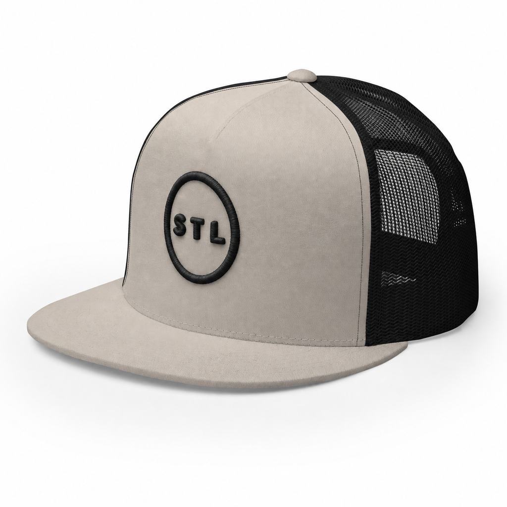 Grey/Black Flat Bill Trucker Cap