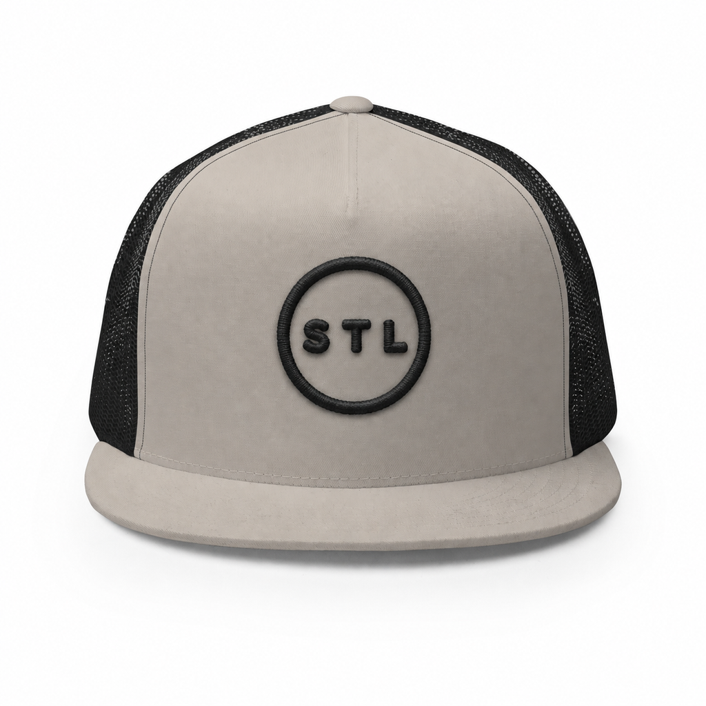 Grey/Black Flat Bill Trucker Cap