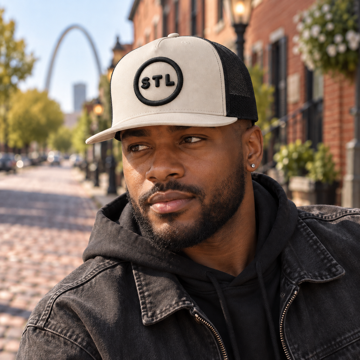 Grey/Black Flat Bill Trucker Cap