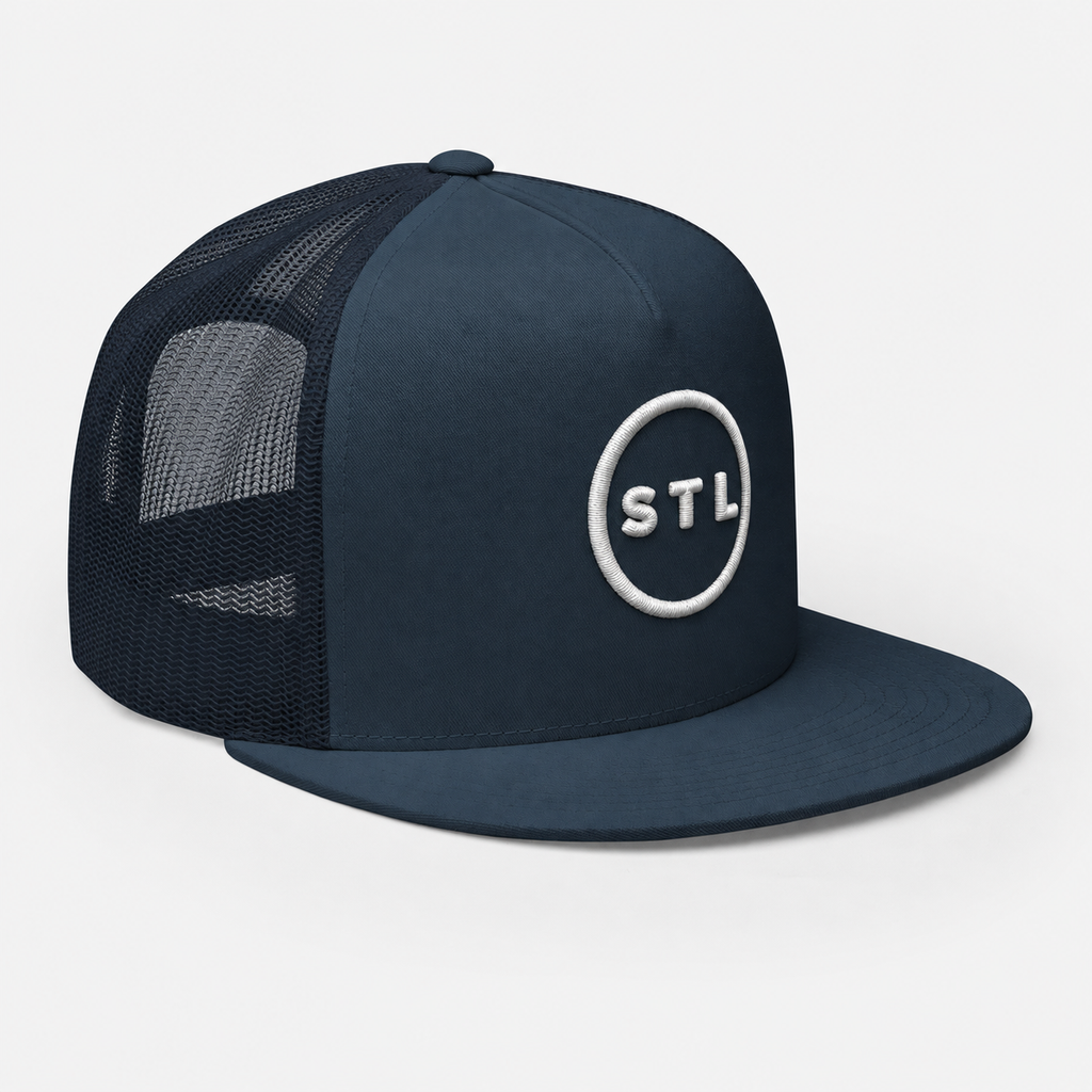 Navy Flat Bill Trucker Cap