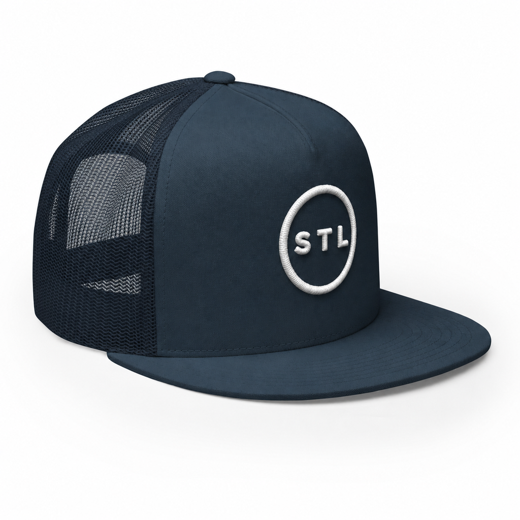 Navy Flat Bill Trucker Cap