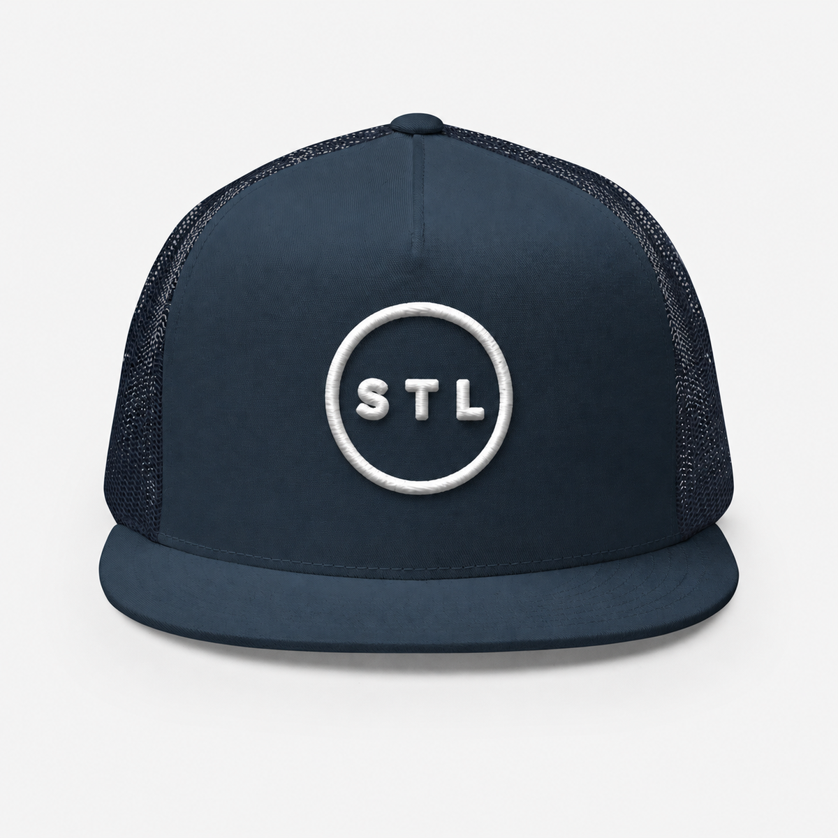Navy Flat Bill Trucker Cap