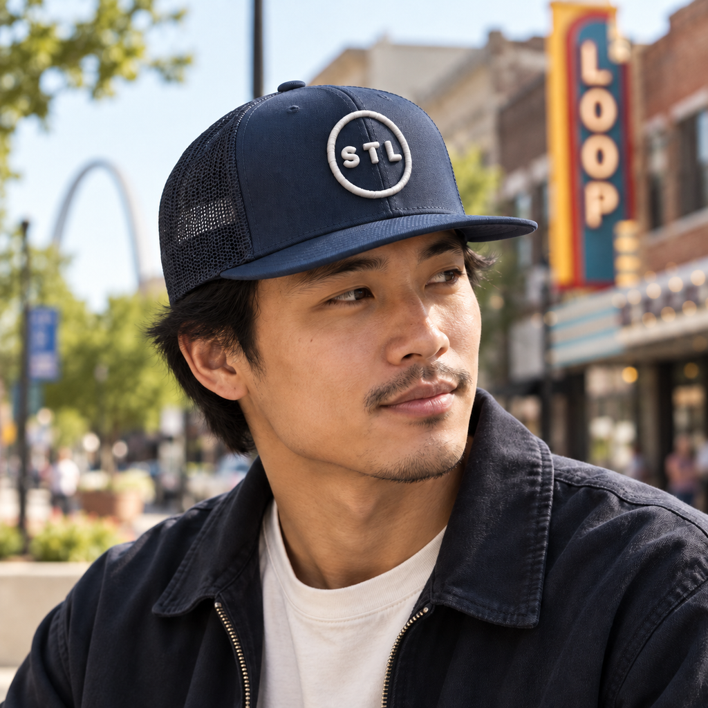 Navy Flat Bill Trucker Cap