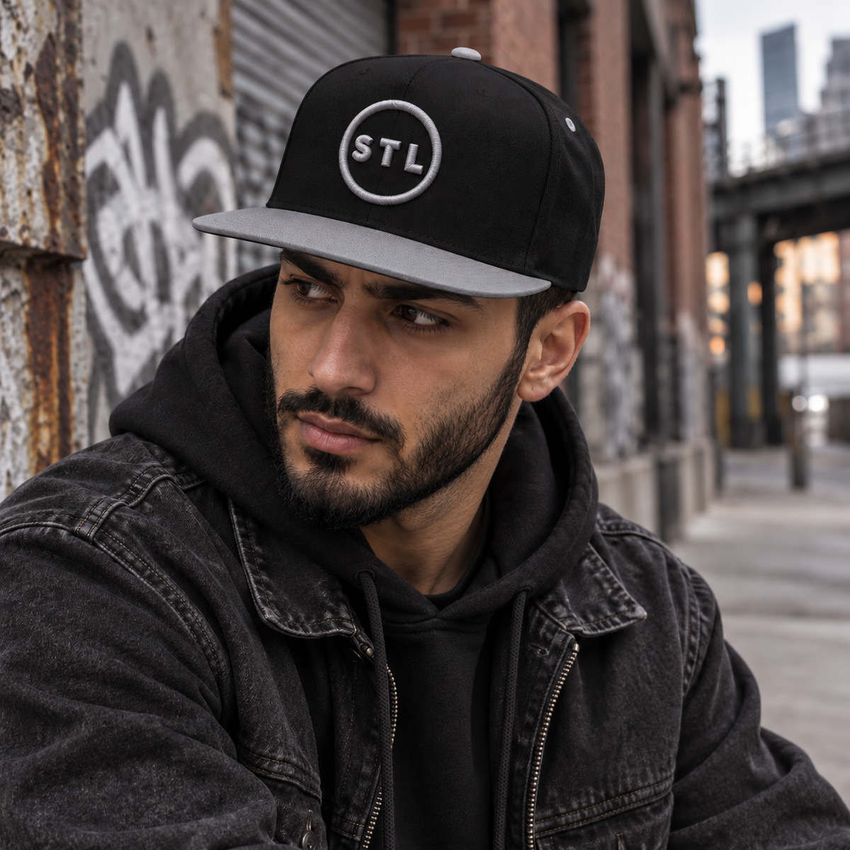 Black/Grey Snapback Flat Bill Cap