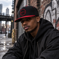 Black/Red Snapback Flat Bill Cap