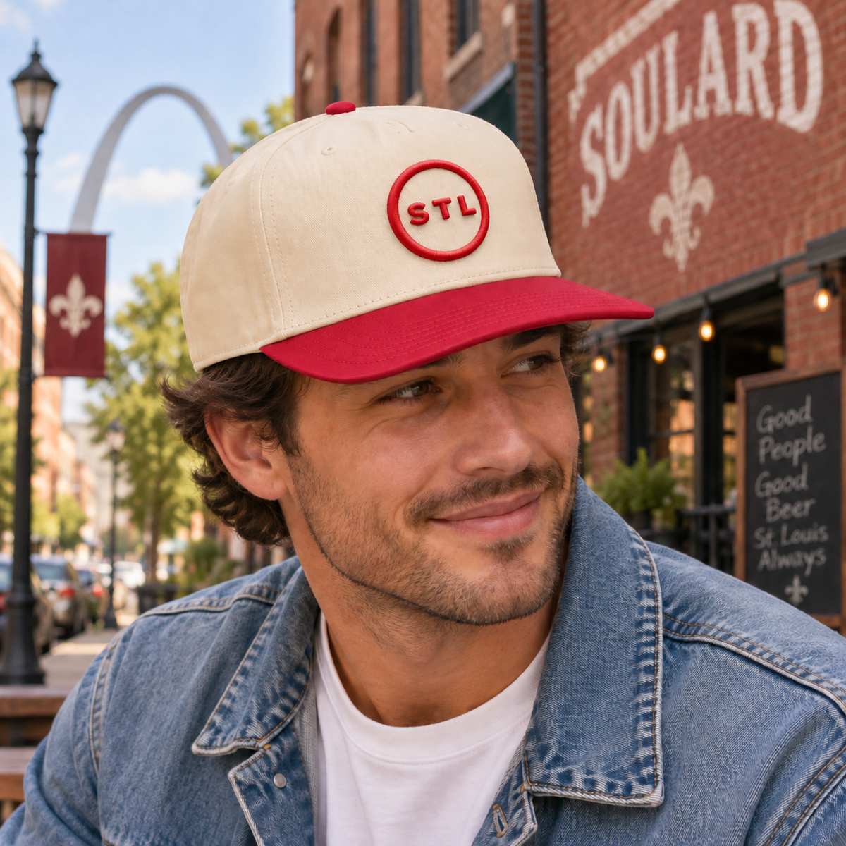 Red/Natural 5 panel cap