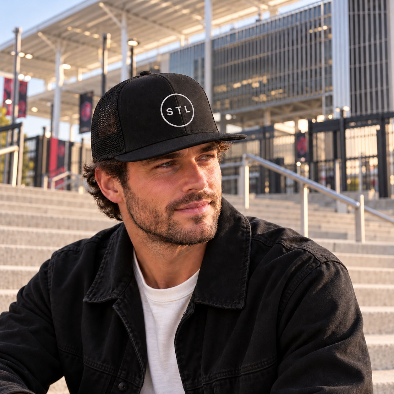 Black Flat Bill Trucker Cap