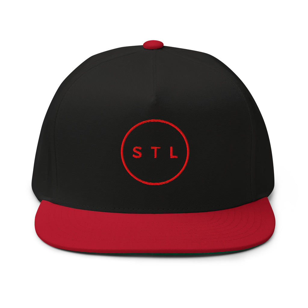 Black/Red Snapback Flat Bill Cap