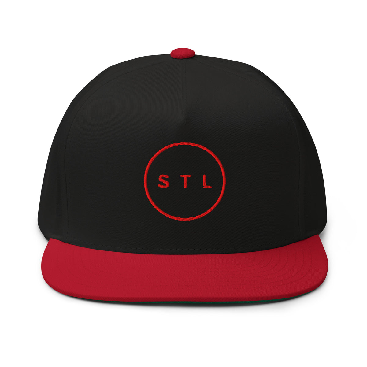 Black/Red Snapback Flat Bill Cap
