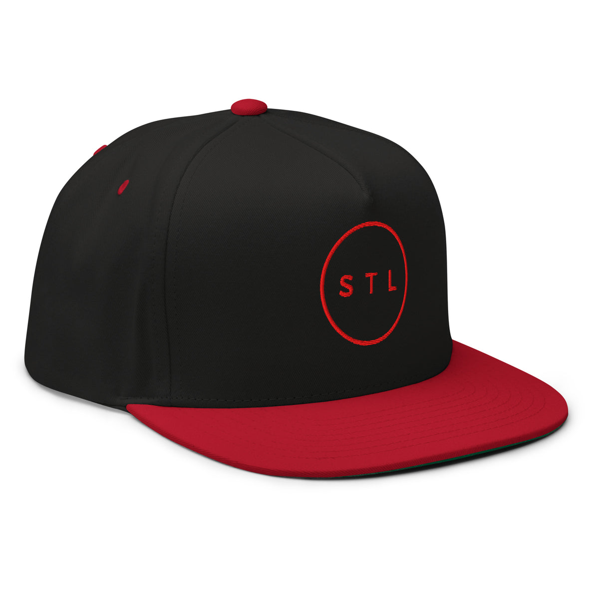 Black/Red Snapback Flat Bill Cap